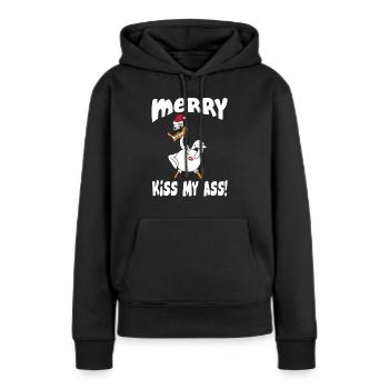 merry kiss my ass - Frauen Premium Bio Hoodie - Schwarz - Vorne - Julia (174cm)