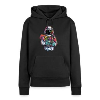 Mélomane Champignon Art Trippy Astronaute DJ Rave - Sweat à capuche Premium bio Femme - noir - Devant - Julia (174cm)