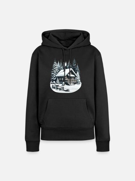 Behagliche Winterlandschaft mit Schneebedeckter Hü - Frauen Premium Bio Hoodie - Schwarz