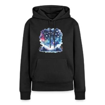 Sternenhimmel mit Notenformen - Frauen Premium Bio Hoodie - Schwarz - Vorne - Julia (174cm)