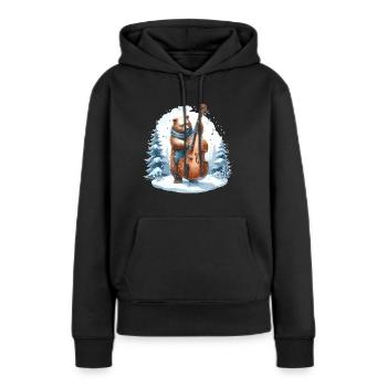 Bear plays double bass in snowfall - Women’s Premium Organic Hoodie - black - Front - Julia (174cm)