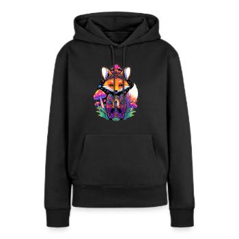 Trippy Fox Mushroom Art Psychedelic Festival - Women’s Premium Organic Hoodie - black - Front - Julia (174cm)