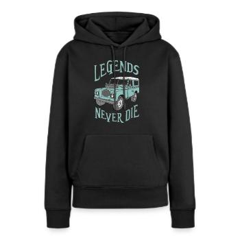 Landy Serie3 Legends never die / 4x4 Land - Rover - Frauen Premium Bio Hoodie - Schwarz - Vorne - Julia (174cm)