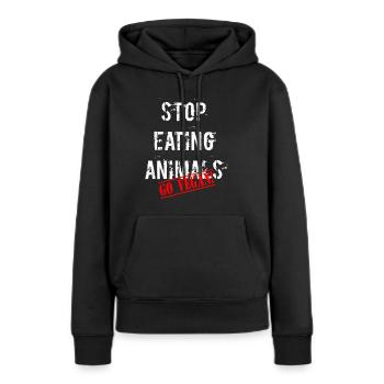 Arrêtez de manger des animaux Végétalien Végétarien - Sweat à capuche Premium bio Femme - noir - Devant - Julia (174cm)