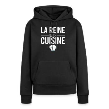 La reine de la cuisine femme qui aime cuisiner - Sweat à capuche Premium bio Femme - noir - Devant - Julia (174cm)
