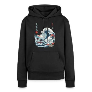 Japanische Kanagawa Welle Vintage Ukiyo-E - Frauen Premium Bio Hoodie - Schwarz - Vorne - Julia (174cm)