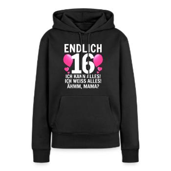 16e anniversaire - Sweat à capuche Premium bio Femme - noir - Devant - Julia (174cm)