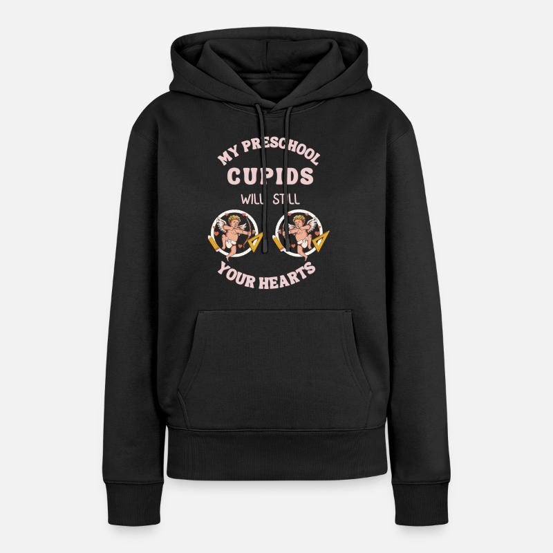 Professeur de la Saint-Valentin à l’école maternelle Cupidons volent des coeurs - Sweat à capuche Premium bio Femme - noir