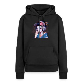 Geisha avec des écouteurs - Sweat à capuche Premium bio Femme - noir - Devant - Julia (174cm)