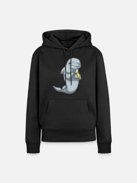 Delfin Banane  - Frauen Premium Bio Hoodie - Schwarz