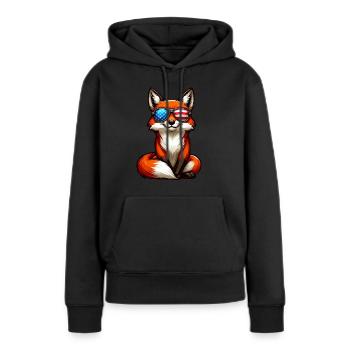 Fuchs Amerika Unabhängigkeitstag Stars and Stripes - Frauen Premium Bio Hoodie - Schwarz - Vorne - Julia (174cm)