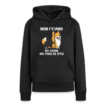 Humour chien Spitz - Sweat à capuche Premium bio Femme - noir - Devant - Julia (174cm)