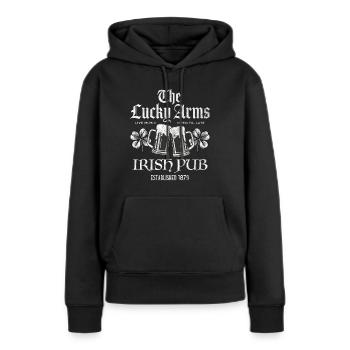 Pub irlandais Lucky Arms - Sweat à capuche Premium bio Femme - noir - Devant - Julia (174cm)