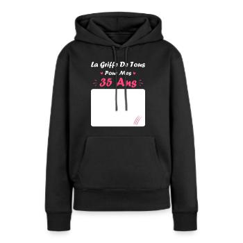 la griffe de tous pour mes 35 Ans - Sweat à capuche Premium bio Femme - noir - Devant - Julia (174cm)