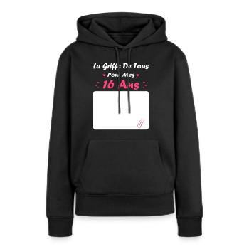 la griffe de tous pour mes 16 Ans - Sweat à capuche Premium bio Femme - noir - Devant - Julia (174cm)