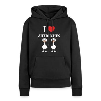 Humorvolles Strauß-Zitat - Frauen Premium Bio Hoodie - Schwarz - Vorne - Julia (174cm)