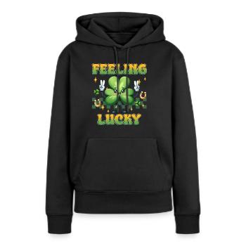 Se sentir chanceux le jour de la Saint-Patrick - Sweat à capuche Premium bio Femme - noir - Devant - Julia (174cm)