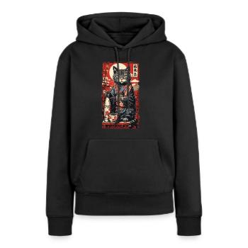 Katze Japanischer Sake Vintage Kunst - Frauen Premium Bio Hoodie - Schwarz - Vorne - Julia (174cm)