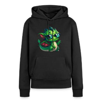 Drache mit Brille in Comicstyle - Frauen Premium Bio Hoodie - Schwarz - Vorne - Julia (174cm)