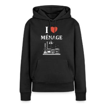 Humou ménage - Sweat à capuche Premium bio Femme - noir - Devant - Julia (174cm)