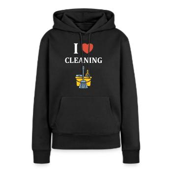 Humou ménage - Sweat à capuche Premium bio Femme - noir - Devant - Julia (174cm)