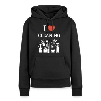 Humour faire le ménage - Sweat à capuche Premium bio Femme - noir - Devant - Julia (174cm)