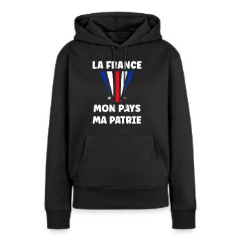 patriote la france mon pays ma patrie - Sweat à capuche Premium bio Femme - noir - Devant - Julia (174cm)