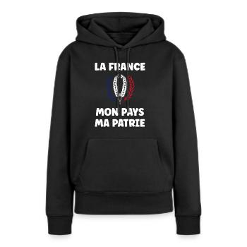 patriote la france mon mapys ma patrie - Sweat à capuche Premium bio Femme - noir - Devant - Julia (174cm)