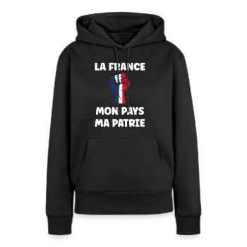 patriote la france mon pays ma patrie - Sweat à capuche Premium bio Femme - noir - Devant - Julia (174cm)