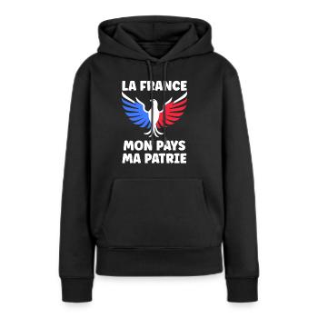 patriote la france mon mapys ma patrie - Sweat à capuche Premium bio Femme - noir - Devant - Julia (174cm)