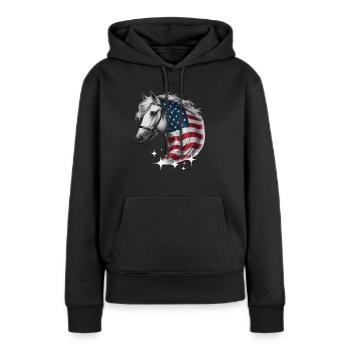 Amerika Unabhängigkeitstag Pferd Stars and Stripes - Frauen Premium Bio Hoodie - Schwarz - Vorne - Julia (174cm)