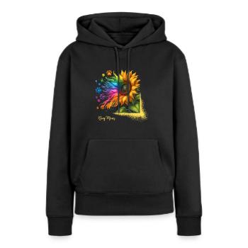 Hund Mor Hund Mors Dag Rainbow Sunflower Wau - Dame Premium hoodie, økologisk bomuld - sort - Foran - Julia (174cm)
