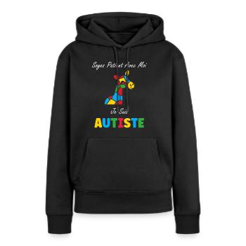 Soyez patient avec moi je suis autiste - Sweat à capuche Premium bio Femme - noir - Devant - Julia (174cm)
