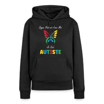 Soyez patient avec moi je suis autiste - Sweat à capuche Premium bio Femme - noir - Devant - Julia (174cm)