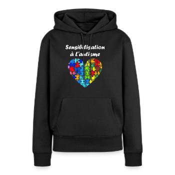sensibilisation a l'autisme autiste - Sweat à capuche Premium bio Femme - noir - Devant - Julia (174cm)