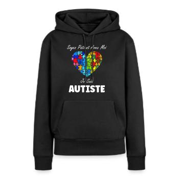 sensibilisation a l'autisme autiste - Sweat à capuche Premium bio Femme - noir - Devant - Julia (174cm)