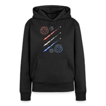 Kondensstreifen und Feuerwerk - Rot Weiß und Blau - Frauen Premium Bio Hoodie - Schwarz - Vorne - Julia (174cm)