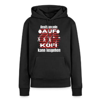 Ansitzangelnauf KöFi - Angler T-Shirt Angeln - Frauen Premium Bio Hoodie - Schwarz - Vorne - Julia (174cm)