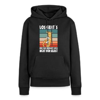 Los Gehts Der Tag Versaut Sich Nicht Von Selbst - Frauen Premium Bio Hoodie - Schwarz - Vorne - Julia (174cm)