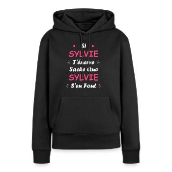 Sylvie - Sweat à capuche Premium bio Femme - noir - Devant - Julia (174cm)