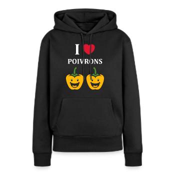 Humour poivron - Sweat à capuche Premium bio Femme - noir - Devant - Julia (174cm)