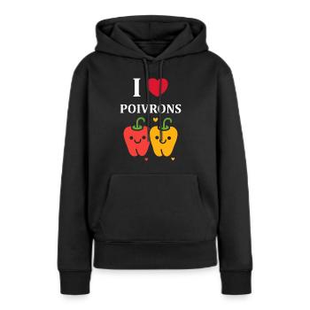 Humour poivron - Sweat à capuche Premium bio Femme - noir - Devant - Julia (174cm)