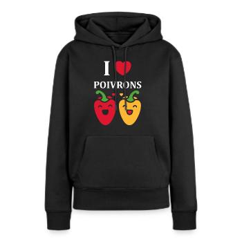 Humour poivron - Sweat à capuche Premium bio Femme - noir - Devant - Julia (174cm)