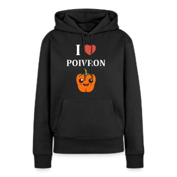 amour poivron - Sweat à capuche Premium bio Femme - noir - Devant - Julia (174cm)