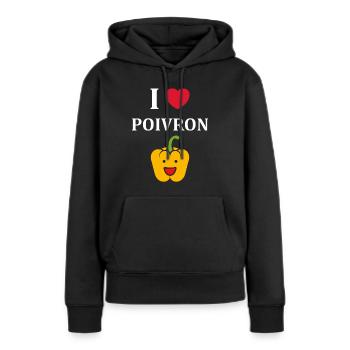 Humour poivron - Sweat à capuche Premium bio Femme - noir - Devant - Julia (174cm)