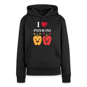 Humour poivron - Sweat à capuche Premium bio Femme - noir - Devant - Julia (174cm)