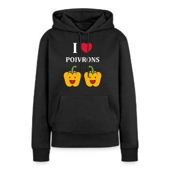 Humour poivron - Sweat à capuche Premium bio Femme - noir - Devant - Julia (174cm)