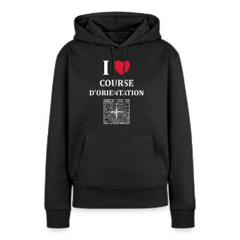 course d'orientation - Sweat à capuche Premium bio Femme - noir - Devant - Julia (174cm)