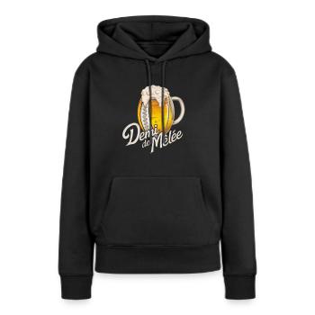 Demi de Mêlée - Chope de Bière Ballon de Rugby - Sweat à capuche Premium bio Femme - noir - Devant - Julia (174cm)