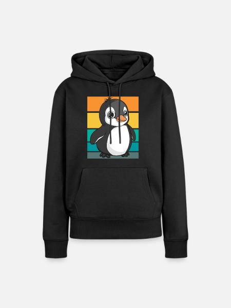 Pinguin Retro - Frauen Premium Bio Hoodie - Schwarz